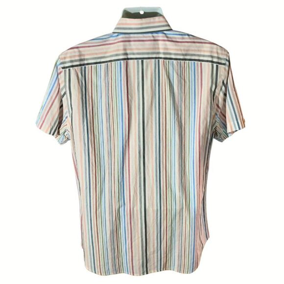 Banana Republic Short-Sleeved Casual Multi-Colored Striped Shirt – Men's Large - Picture 2 of 7